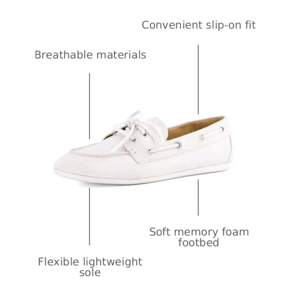 Cushionaire Womens White Faux Leather Boat Shoes Slip-On Comfort Casual